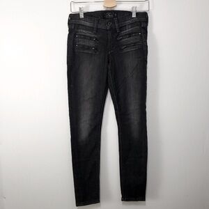 LUCKY BRAND Charlie Moto Skinny Jeans Women's Size 2/26 Black Vintage Wash